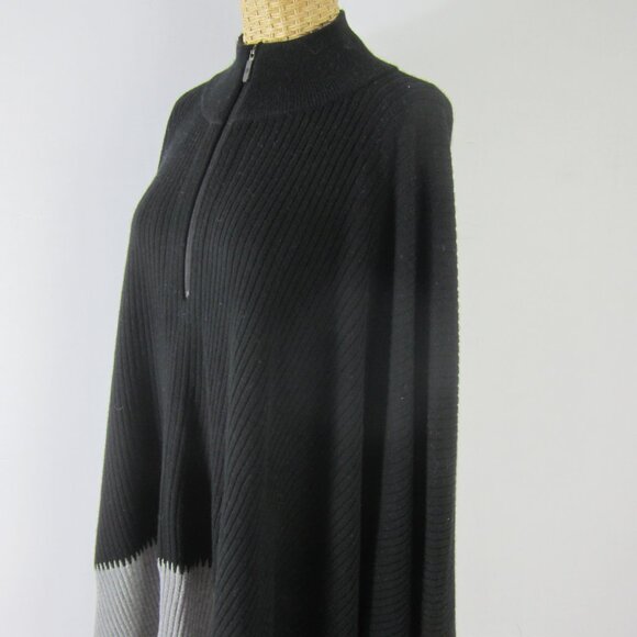 Lululemon On the Go Merino Wool Knit Poncho Sweater OS 1/4 Zip Ribbed Black Gray - Picture 10 of 10